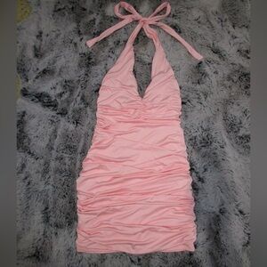 Pink Halter Neck Mini Dress with Ruffles!